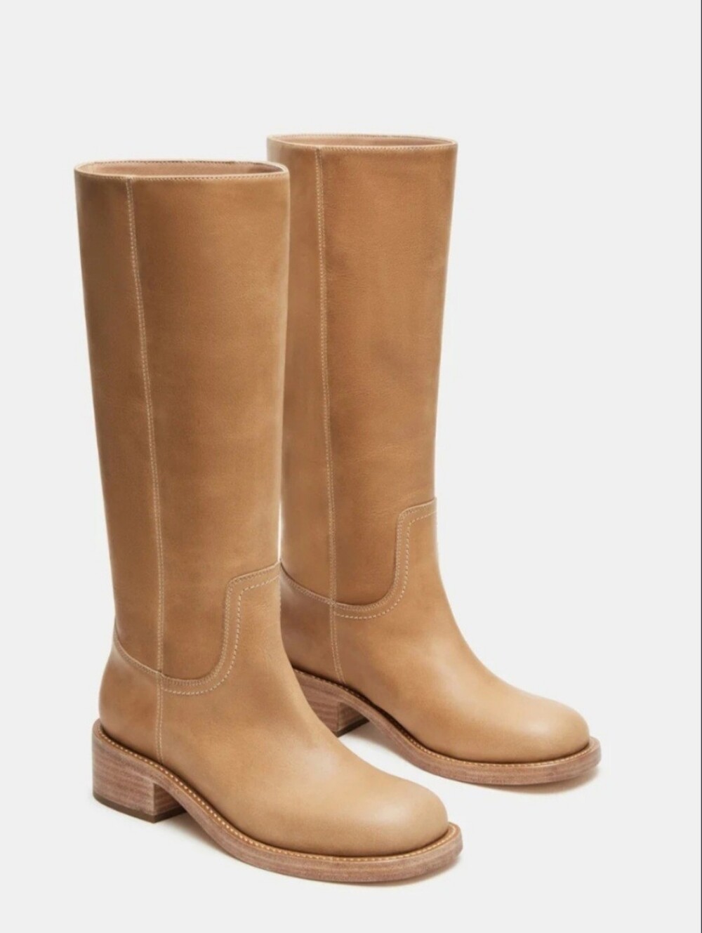Steve Madden Knee High Boots 5.5 Tan Leather Riggs Biker Chunky Pull On New $200 - Picture 8 of 17